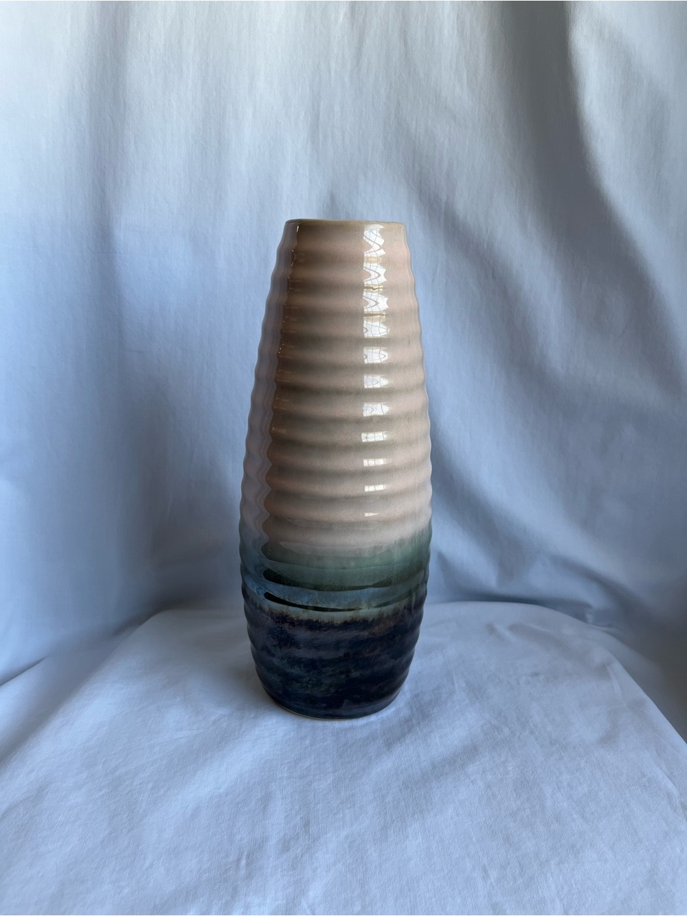 Home Essentials Ombre Ribbed Ceramic Vase in Blush and Teal